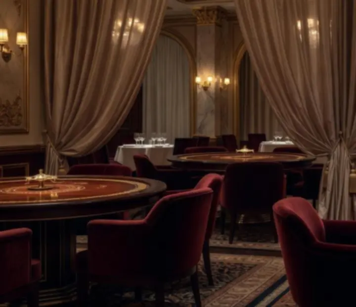 Kifinomult, zárt kaszinó lounge privát asztalokkal