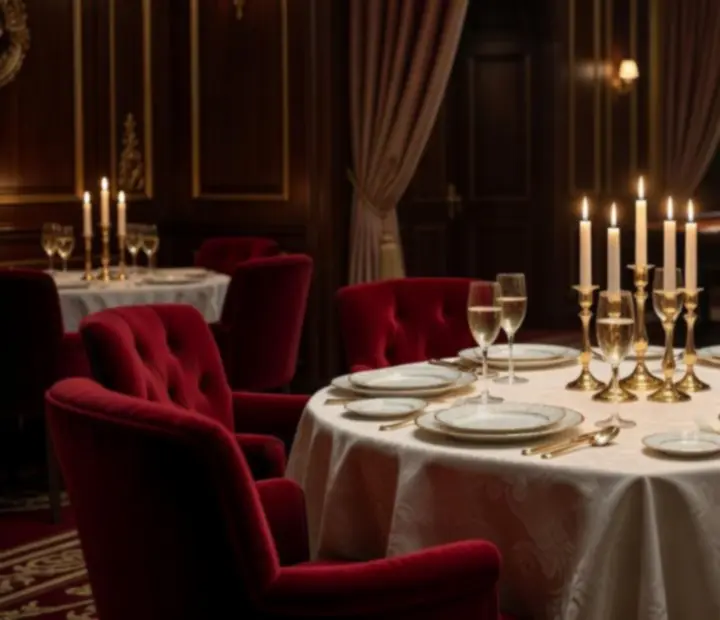 Elegáns VIP privát asztal gyertyafénnyel a Ligetko Nyha étterem-kaszinóban